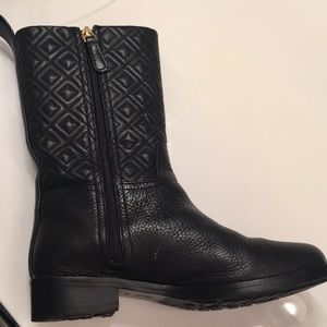 Black leather biker Tory Burch boots